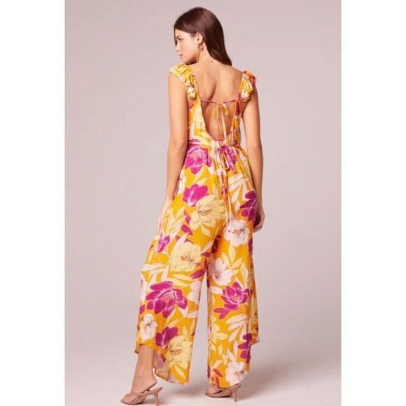 BAND OF GYPSIES COLLECTIVE - NWT “Euphoria” Gold Floral Wide-Leg Jumpsuit. Sz M - Picture 2 of 16